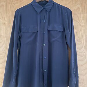 EQUIPMENT Navy Blue Silk Shirt Button Down